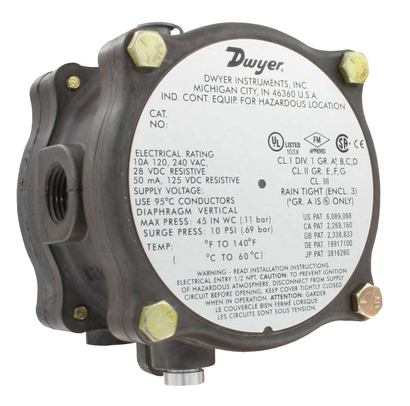 Dwyer 1950G Взрывозащищенное реле дифференциального давления воздуха и газа Exd IP64 SPDT